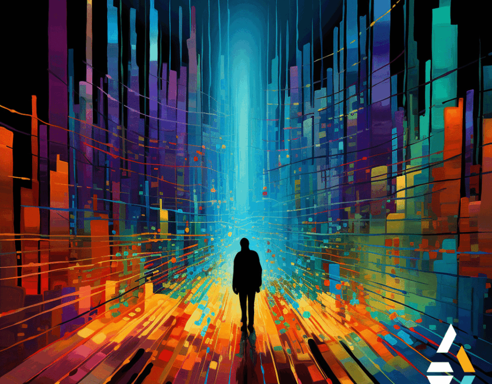 man walking in colourful area